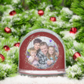 Gold Circle & Warm Red Family Photo Christmas Card Sneeuwbol (Kerstmis)