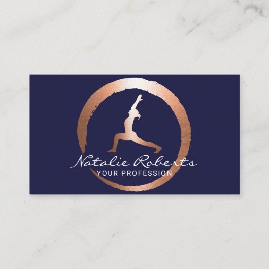 Gold Circle Yoga Warrior Pose Wellness Spa Marine Visitekaartje (Voorkant)