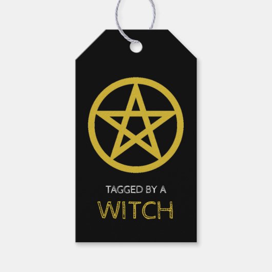 Gold Circled Pentagram, Halloween Cadeaulabel (Voorkant)