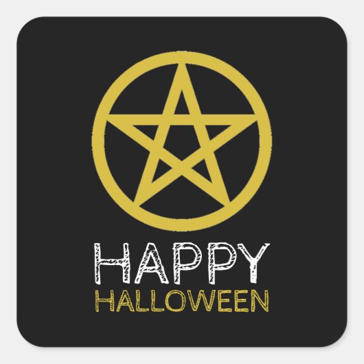 Gold Circled Pentagram, Halloween Vierkante Sticker (Voorkant)