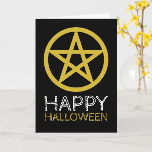 Gold Circled Pentagram, Happy Halloween Kaart (Gele Bloem)