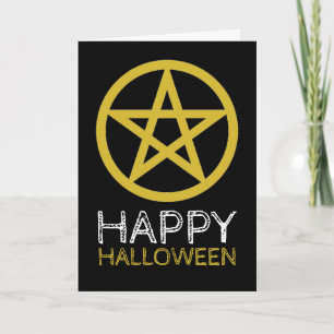 Gold Circled Pentagram, Happy Halloween Kaart