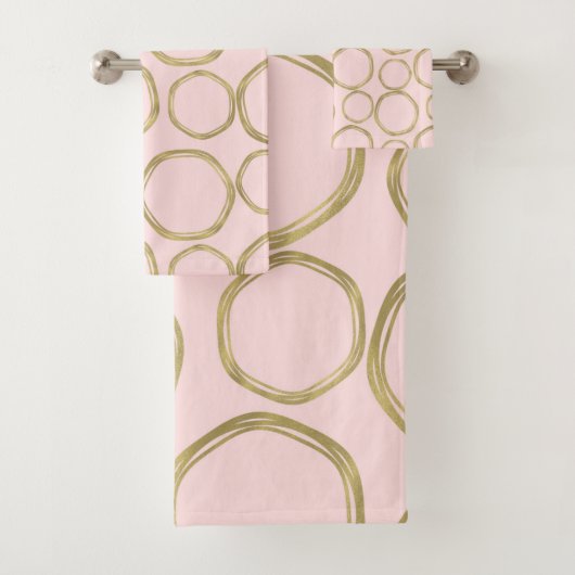Gold Circles & Blushing Pink Modern Trendy Bad Handdoek (Insitu)