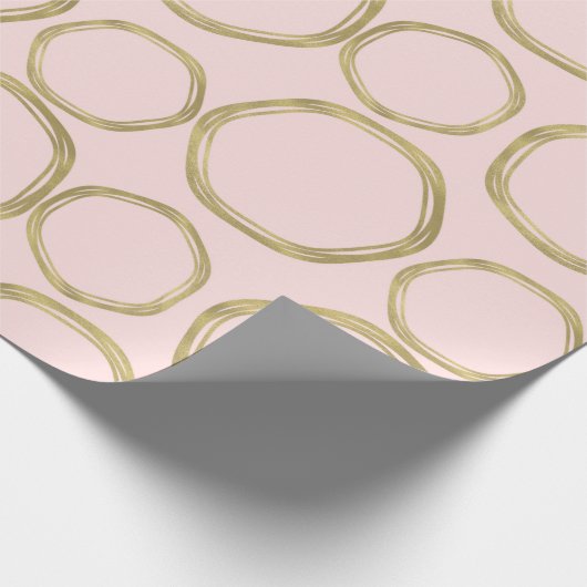 Gold Circles & Blushing Pink Modern Trendy Cadeaupapier (Hoek)