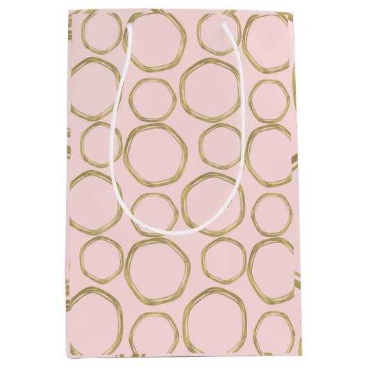 Gold Circles & Blushing Pink Modern Trendy Chic Medium Cadeauzakje (Voorkant)