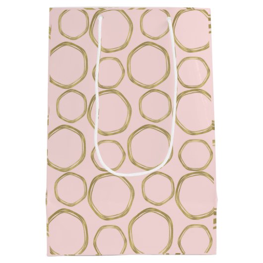 Gold Circles & Blushing Pink Modern Trendy Chic Medium Cadeauzakje (Achterkant)