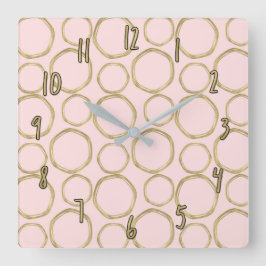 Gold Circles & Blushing Pink Modern Trendy Chic Vierkante Klok