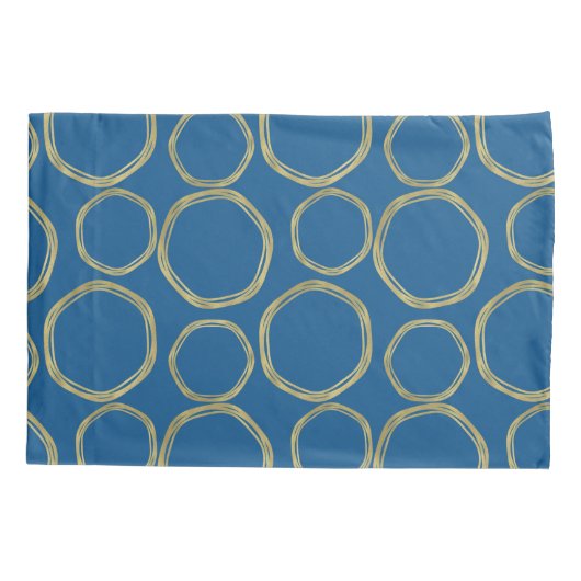 Gold Circles & Bright Blue Modern Trendy Kussensloop (Achterkant)