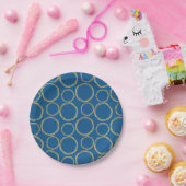 Gold Circles & Bright Blue Modern Trendy Papieren Bordje (Feest)