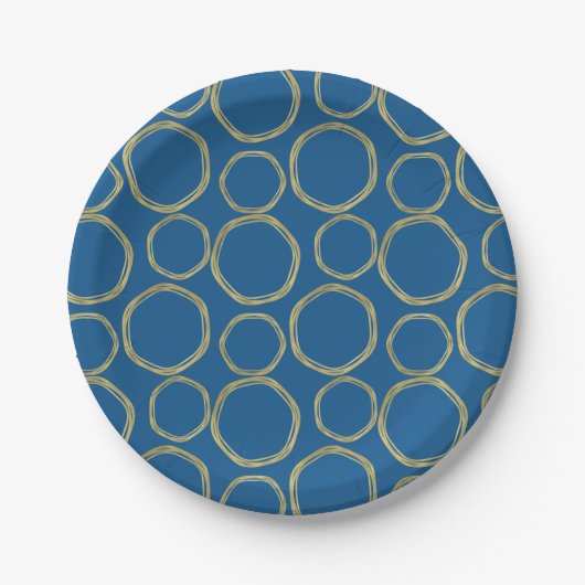 Gold Circles & Bright Blue Modern Trendy Papieren Bordje (Voorkant)