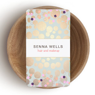 Gold Circles & Colorful Confetti Beauty Salon Fun Visitekaartje