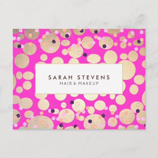 Gold Circles Confetti Beauty Salon Hot Pink Briefkaart (Voorkant)
