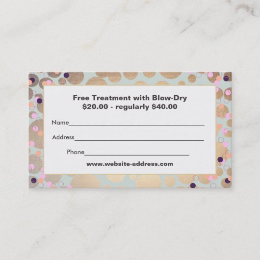 Gold Circles Confetti Salon Discount Coupon (Voorkant)