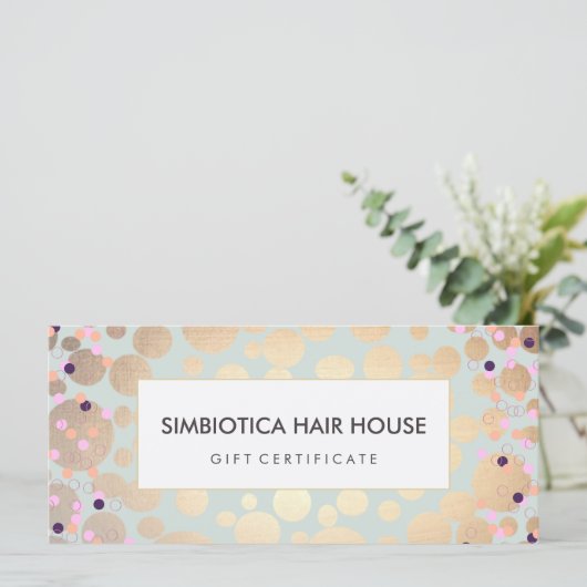 Gold Circles Confetti Salon Spa Cadeaubon (Staand voorkant)