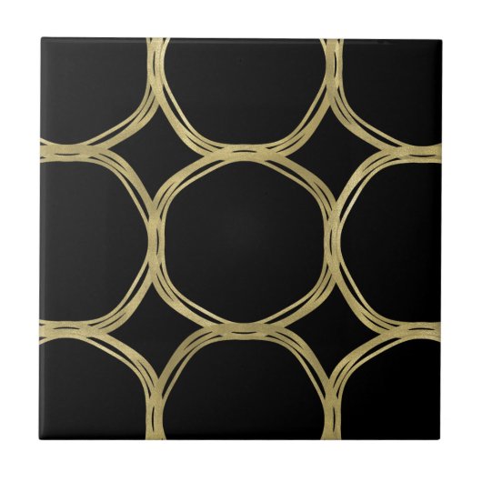 Gold Circles & Elegant Black Glam Chic Modern Tegeltje (Voorkant)