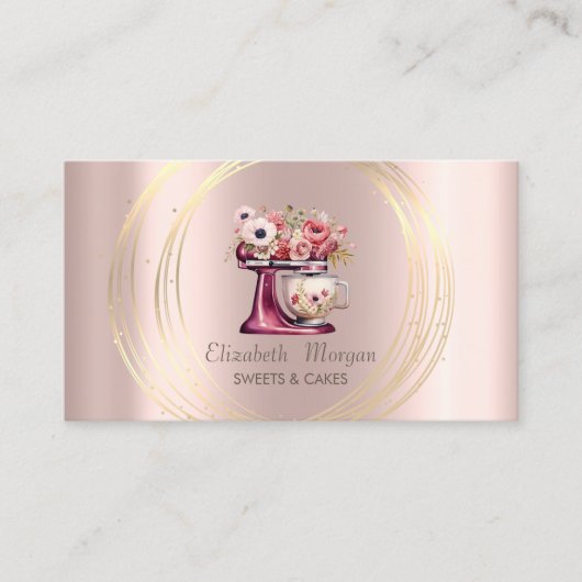 Gold Circles Glitter Red Mixer Flowers Roos Gold Visitekaartje (Voorkant)