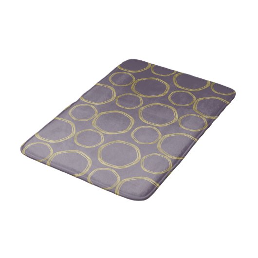 Gold Circles & Rustic Taupe Paars Modern Trendy Badmat (Gekanteld)