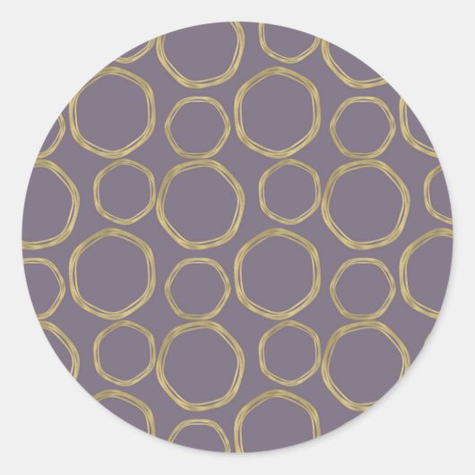 Gold Circles & Rustic Taupe Paars Modern Trendy Ronde Sticker (Voorkant)