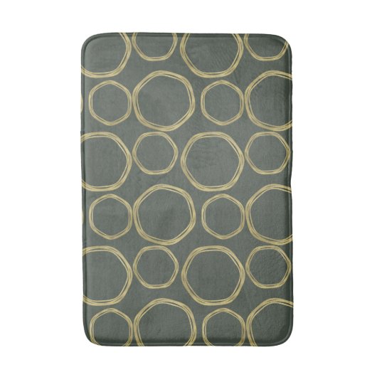 Gold Circles & Rustige Olive Green Modern Trendy Badmat (Voorkant Verticaal)