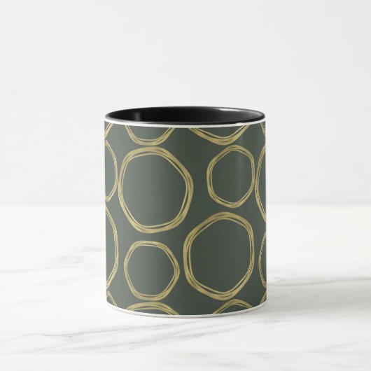 Gold Circles & Rustige Olive Green Modern Trendy Mok (Midden)