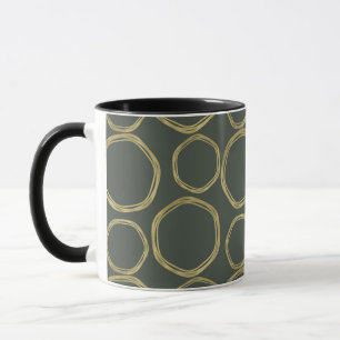 Gold Circles & Rustige Olive Green Modern Trendy Mok