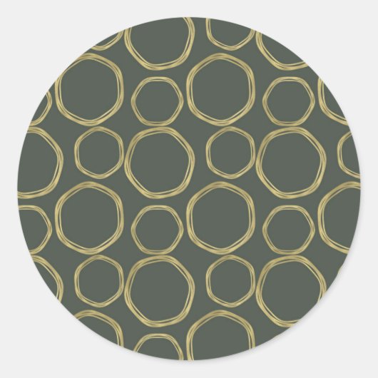 Gold Circles & Rustige Olive Green Modern Trendy Ronde Sticker (Voorkant)