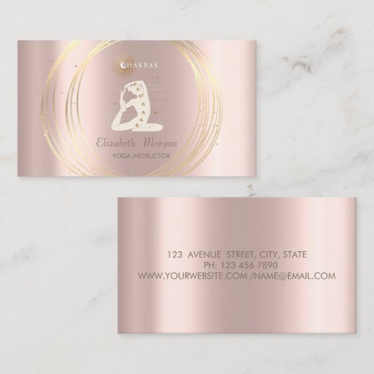 Gold Circles Yoga Meisje Silhouette Roos Goud Visitekaartje (Voorkant / Achterkant)