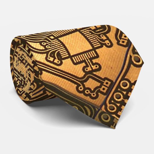 Gold Circuit Board Pattern Necktie Stropdas (Opgerold)