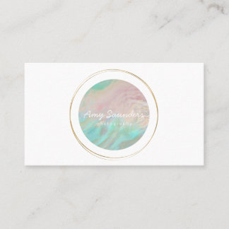 Gold Circular Mint Green Opal Design Visitekaartje