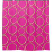 Gold-cirkels en hot-roze, heldere, moderne tapedri douchegordijn (Voorkant)