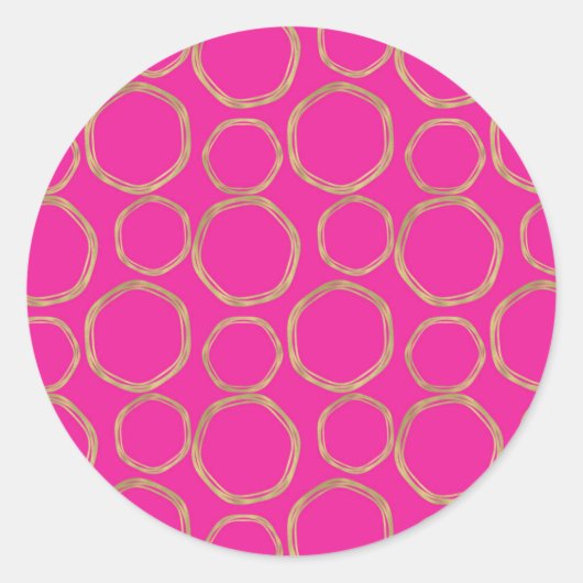 Gold-cirkels en hot-roze, heldere, moderne tapedri ronde sticker (Voorkant)