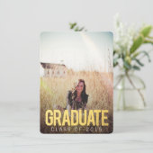 GOLD CLASS OF 2015 AFSTUDEREN FOTO UITNODIGEN KAART (Staand voorkant)