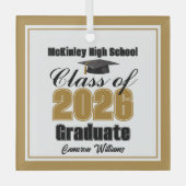 Gold Class of 2026 Graduation Custom Christmas Glas Ornament (Voorkant)