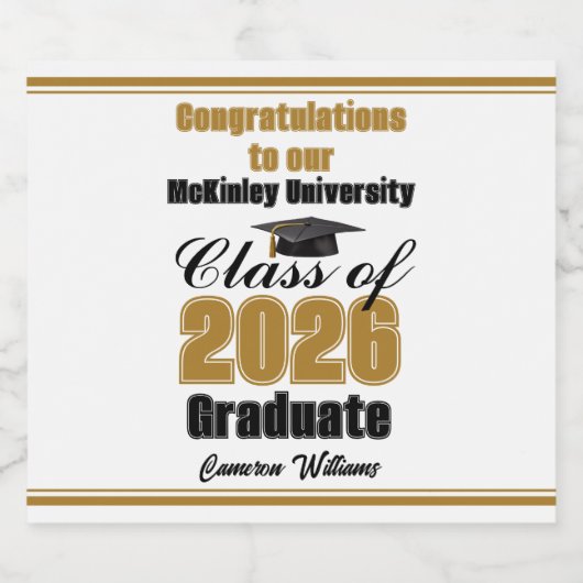Gold Class of 2026 Graduation Party Custom Bier Etiket (Enkel label)