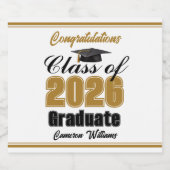 Gold Class of 2026 Graduation Party Custom Sparkling Wijnetiket (Enkel label)