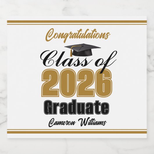 Gold Class of 2026 Graduation Party Custom Sparkling Wijnetiket (Enkel label)
