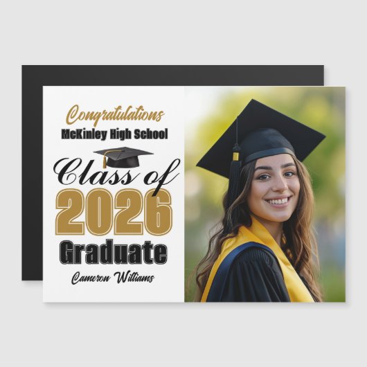 Gold Class of 2026 Graduation Photo Magnet Card (Voorkant / Achterkant)