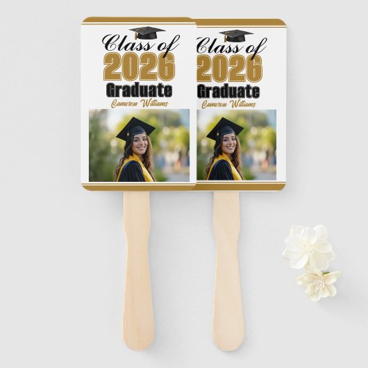 Gold Class of 2026 Photo Custom Graduation Photo Handwaaier (Voorkant en achterkant)