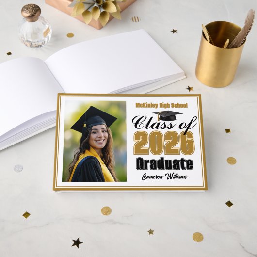 Gold Class of 2026 Photo Small Graduation Gastenboek (Voorkant open)