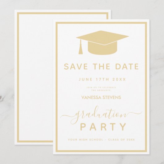 Gold Classic Afstuderen Bewaar de datum Save The Date (Voorkant / Achterkant)