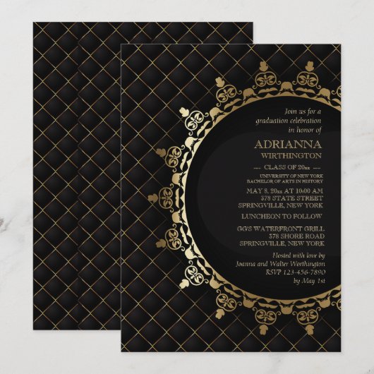 Gold Classic Afstuderen Invitation Kaart (Voorkant / Achterkant)