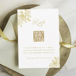 Gold Classic Bloom Garden Wedding QR-code RSVP Kaartje