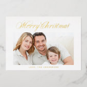Gold Classic Calligraphy Merry kerstfoto Folie Feestdagenkaart (Voorkant)