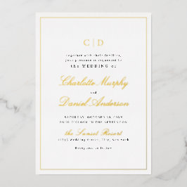 Gold Classic Elegance Script Monogram Weddenschap Folie Uitnodiging