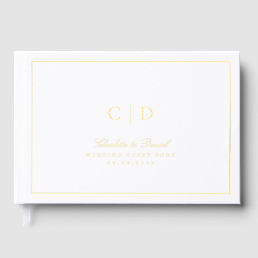 Gold Classic Elegance Script Monogram Wedding Gues Gastenboek (Voorkant)