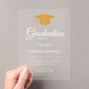 Gold Classic Graduation Cap Party Acryl Uitnodigingen