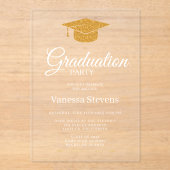 Gold Classic Graduation Cap Party Acryl Uitnodigingen (Voorkant)