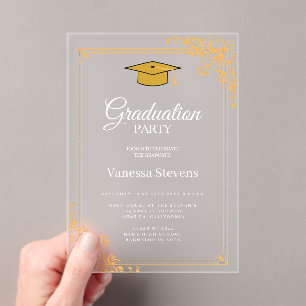 Gold Classic Graduation Cap Party Acryl Uitnodigingen
