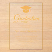 Gold Classic Graduation Cap Party Acryl Uitnodigingen (Voorkant)