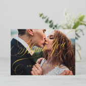 Gold classic kalligrafie foto  bedankt folie uitnodiging (Staand Voorkant)